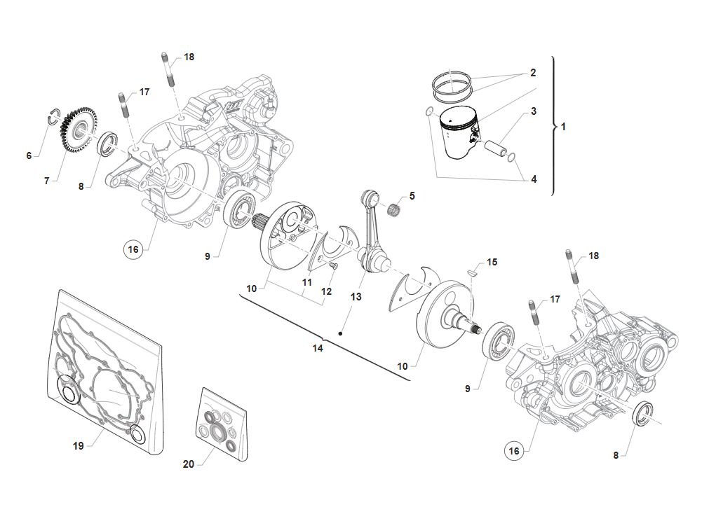 2T 300 2026 - ENGINE - CRANKSHAFT-PISTON AND CRANKCASE (BEARING 03051 6206 -Z/C4)